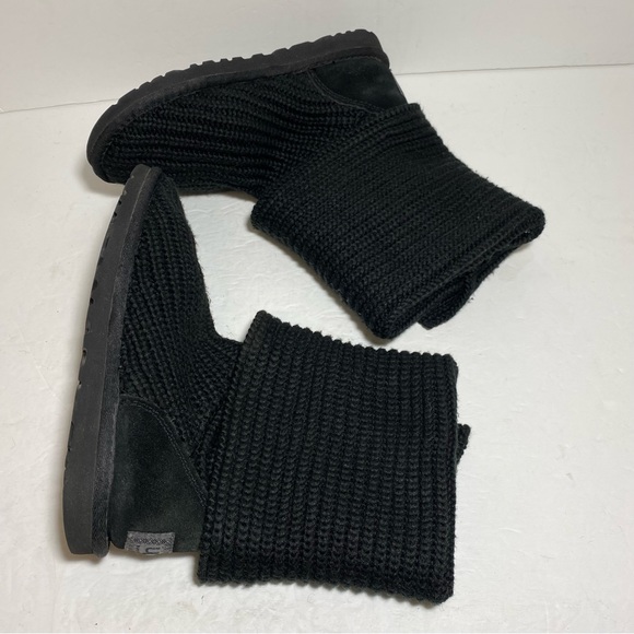 UGG Classic Cardigan Black Tall Knit Boots Sheepskin Women's Size 6 - Picture 7 of 14